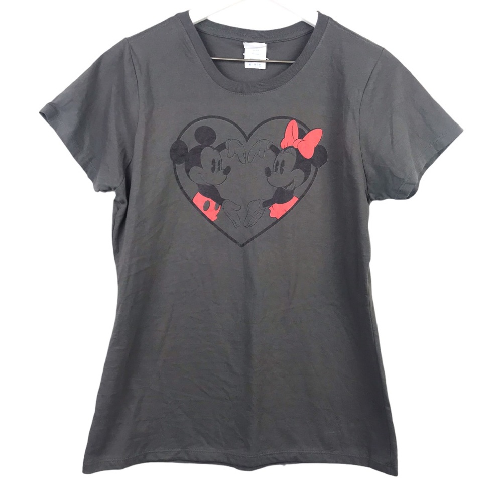 Disney Minnie and Mickey Mouse Short Sleeve Grey Graphic Tee Sz M